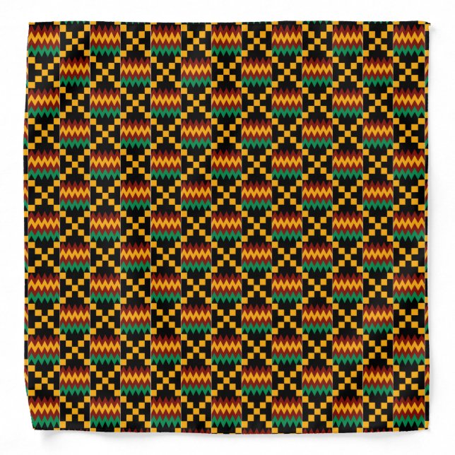 Yellow, Green, Red, Black African Kente Cloth Bandana (Front)