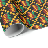 Yellow, Green, Red, Black Vertical Kente Cloth Wrapping Paper (Roll Corner)