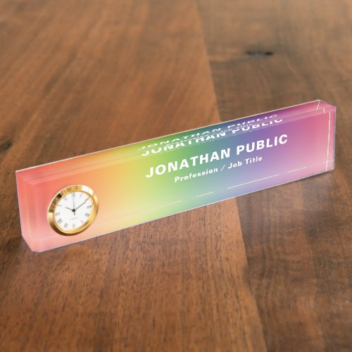 Yellow Green Red Blue Purple Template With Clock Desk Name Plate