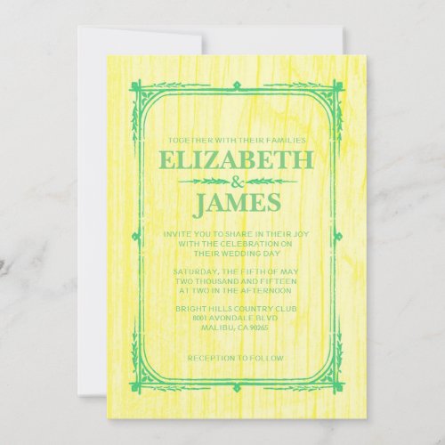 Yellow Green Rustic Barn Wood Wedding Invitations