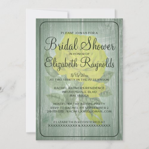 Yellow Green Rustic Floral Bridal Shower Invites