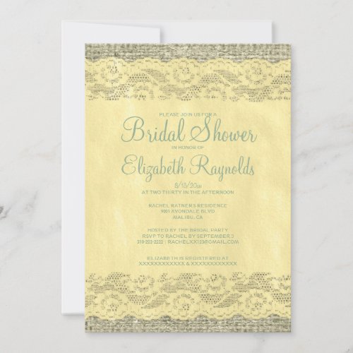Yellow Green Rustic Lace Bridal Shower Invitations