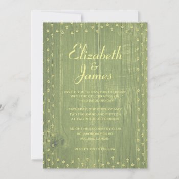 Yellow & Green Rustic Wood Wedding Invitations by topinvitations at Zazzle