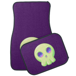 Yellow Green Space Eye Cute Skull Drawing Car Floor Mat