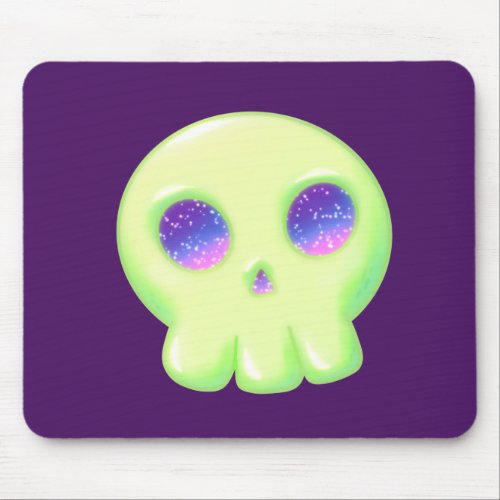 Yellow Green Space Eye Cute Skull Drawing Mouse Pad