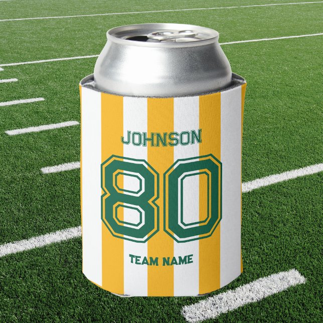 Yellow & Green Sports Team Custom Name Number Team Can Cooler (Creator Uploaded)