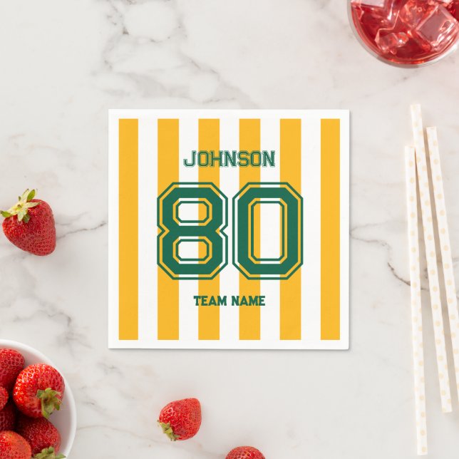 Yellow Green Sports Team Custom Name Number Team Napkins (Insitu)