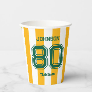 Yellow & Green Sports Team Custom Name Number Team Paper Cups