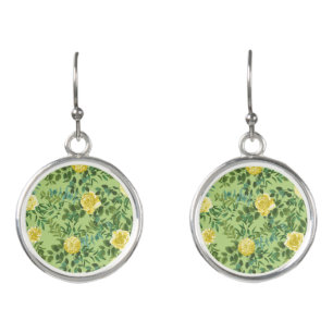 Yellow & Green Spring Rose Vintage Wedding Earrings