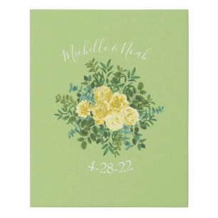 Yellow & Green Spring Rose Vintage Wedding Faux Canvas Print