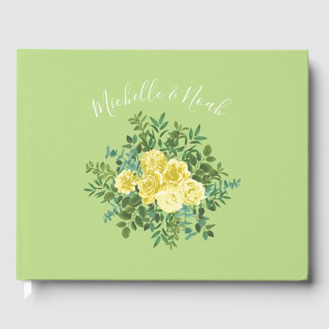 Yellow & Green Spring Rose Vintage Wedding Guest Book (Front)