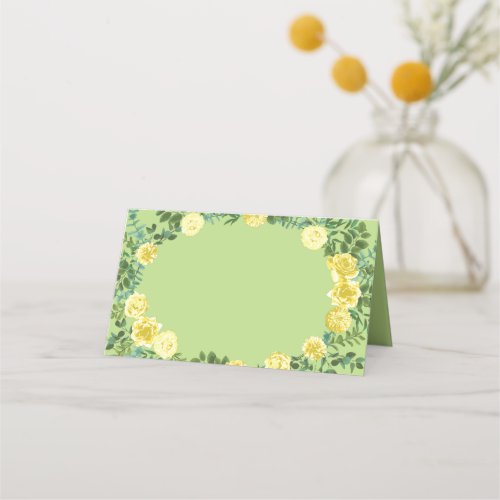 Yellow  Green Spring Rose Vintage Wedding Place Card