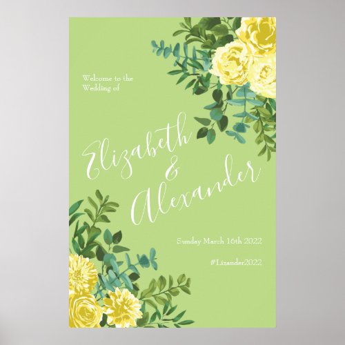 Yellow  Green Spring Rose Vintage Wedding Poster