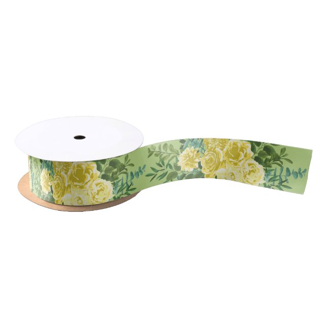 Yellow & Green Spring Rose Vintage Wedding Satin Ribbon (Spool)