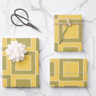 Yellow Green Squares Geometric Pattern Wrapping Paper Sheets