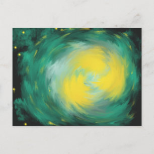 Yellow Green Star Acrylic Abstract Art Painting Postcard