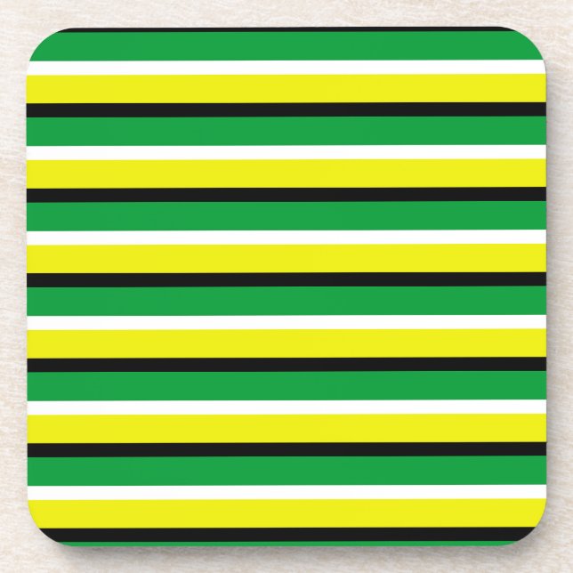 Yellow Green Stripes Pattern Beverage Coaster (Front)