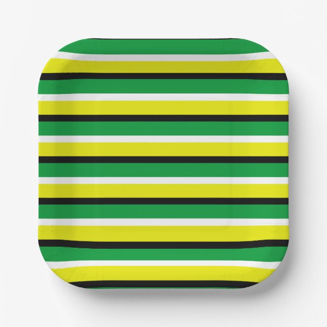 Yellow Green Stripes Pattern Paper Plates (Front)