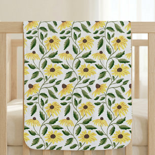 Yellow Green Sunflower Watercolor Wildflower Baby Blanket