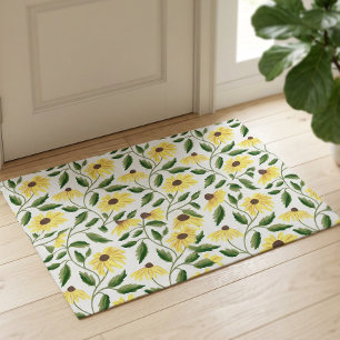 Yellow Green Sunflower Watercolor Wildflower Doormat