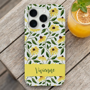 Yellow Green Sunflower Watercolor Wildflower Name iPhone 15 Pro Case