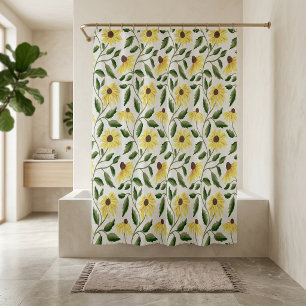 Yellow Green Sunflower Watercolor Wildflower Shower Curtain