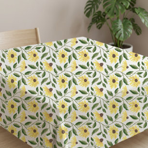 Yellow Green Sunflower Watercolor Wildflower Tablecloth
