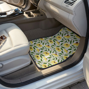 Yellow Green Sunflower Wildflower Watercolor Car Floor Mat