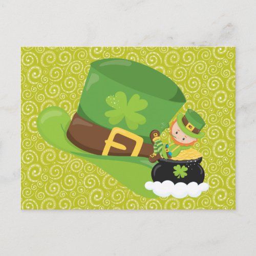 Yellow Green Swirls Green Hat Leprechaun Postcard