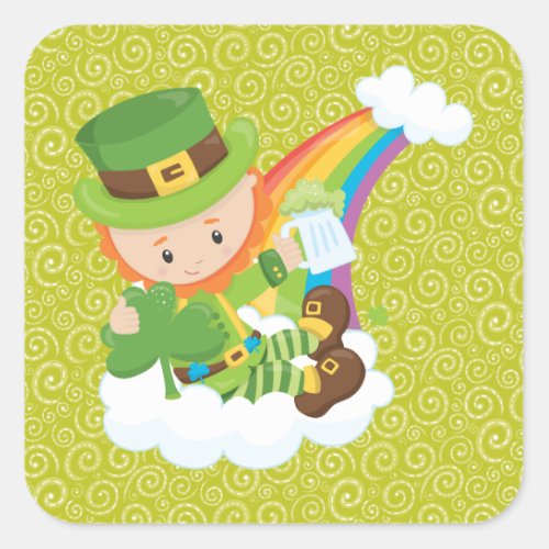 Yellow Green Swirls Leprechaun and Rainbow Sticker