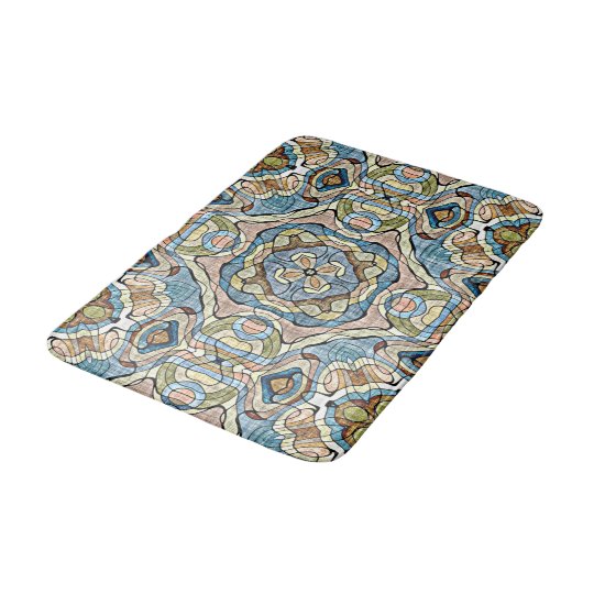 Yellow Green Teal Blue Orange Bali Batik Pattern Bathroom Mat Zazzle Com