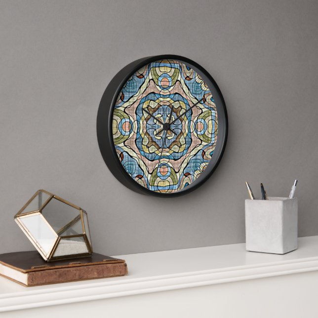 Yellow Green Teal Blue Orange Hip Bohemian Art Clock (Office)