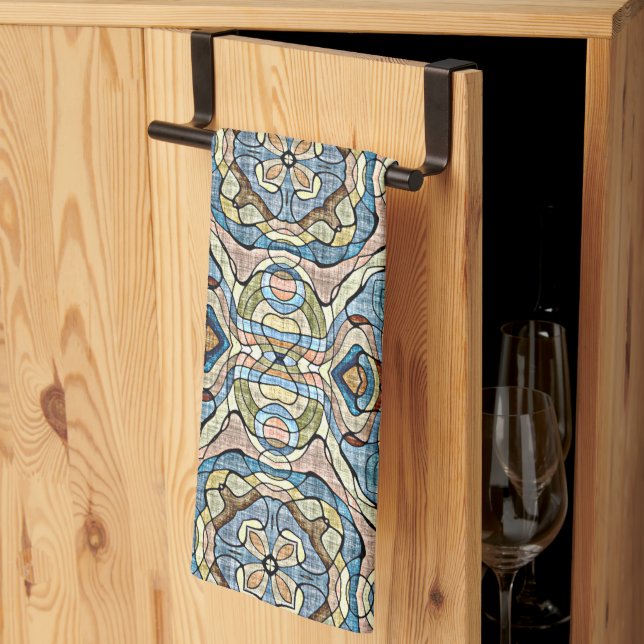 Yellow Green Teal Blue Orange Hip Bohemian Art Kitchen Towel (Thirds Fold)
