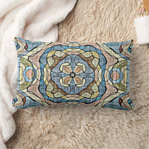 Yellow Green Teal Blue Orange Hip Bohemian Art Lumbar Pillow