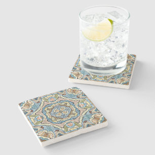 Yellow Green Teal Blue Orange Hip Bohemian Art Stone Coaster