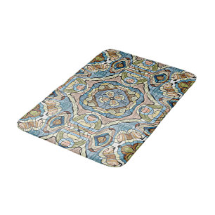 Yellow Green Teal Blue Orange Tribal Art Bathroom Mat
