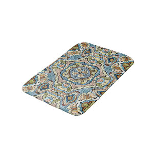Yellow Green Teal Blue Orange Tribal Art Bathroom Mat