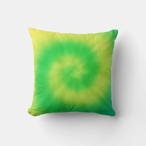 Yellow Green Tie Dye Swirl Throw Pillow