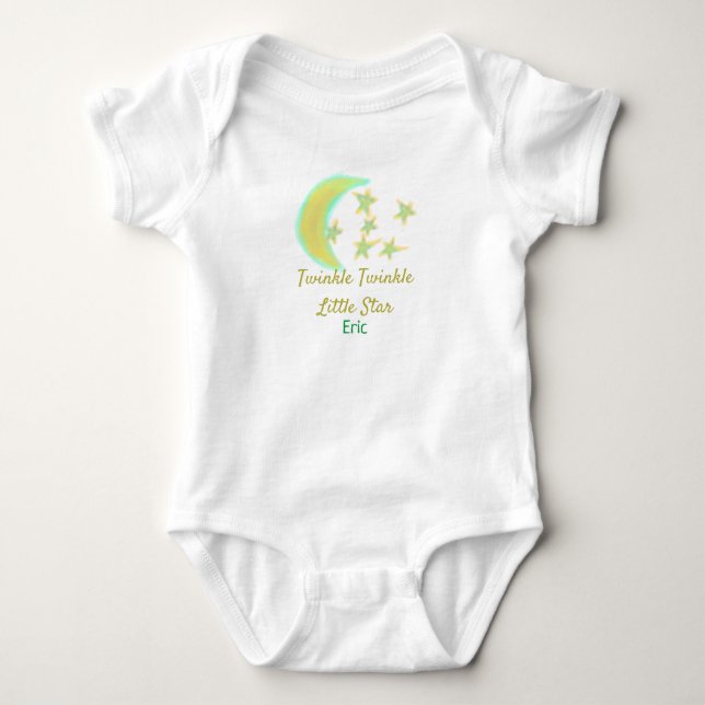 Yellow green twinkle Twinkle Little Star add name  Baby Bodysuit (Front)