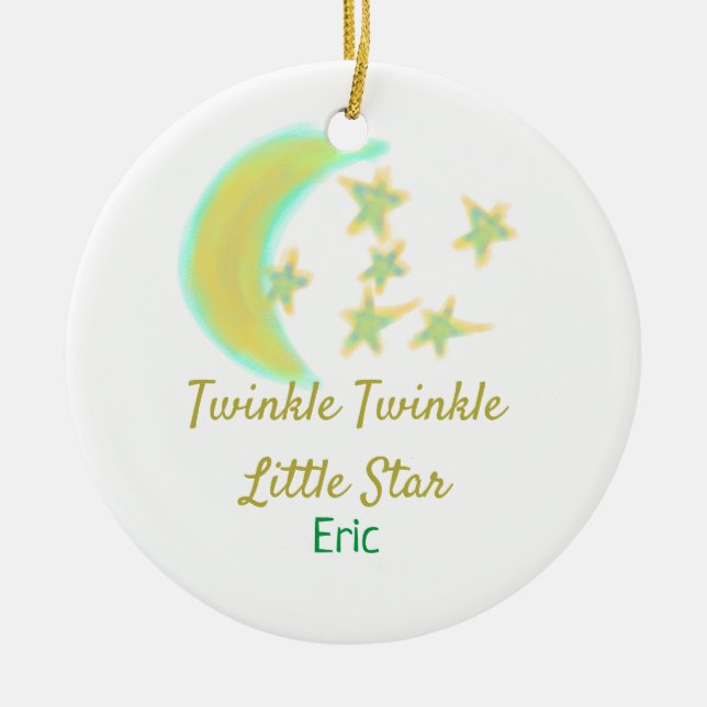 Yellow green twinkle Twinkle Little Star add name  Ceramic Ornament (Front)