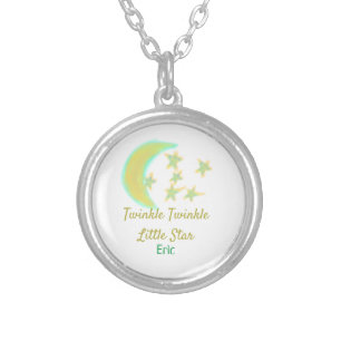 Yellow green twinkle Twinkle Little Star add name  Silver Plated Necklace