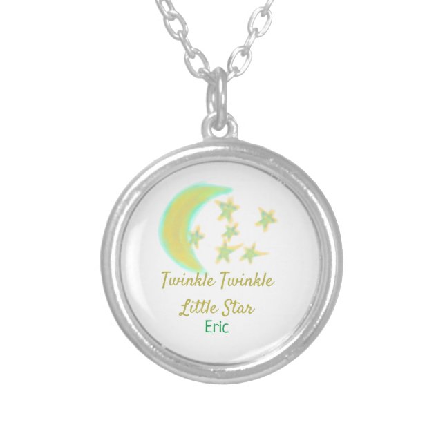 Yellow green twinkle Twinkle Little Star add name  Silver Plated Necklace (Front)