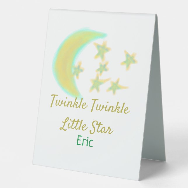 Yellow green twinkle Twinkle Little Star add name  Table Tent (Front)