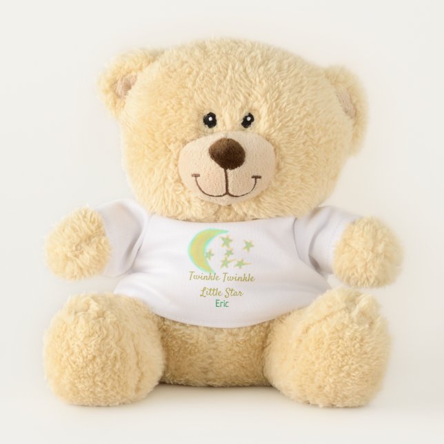 Yellow green twinkle Twinkle Little Star add name  Teddy Bear (Front)