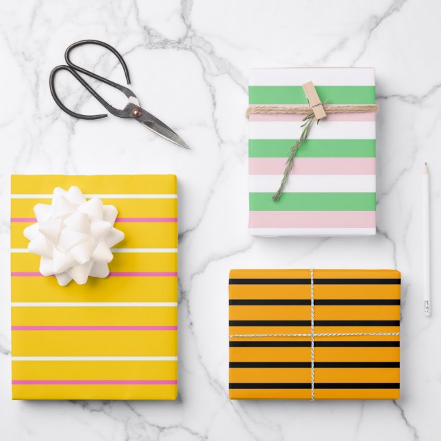 Yellow Green Vertical Stripe Pattern Wrapping Paper Sheets (Front)