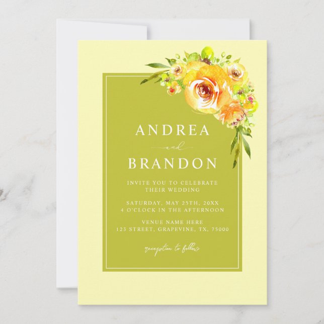 Yellow & Green | Vibrant Garden | QR Code Wedding Invitation (Front)