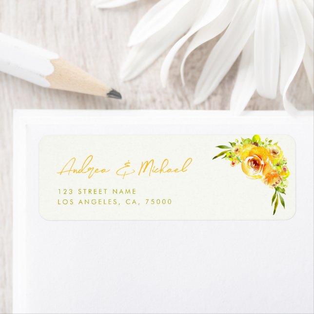 Yellow Green Vibrant Summer Bloom Floral Wedding Label (Insitu)