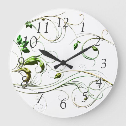 Yellow Green Vines Large Clock