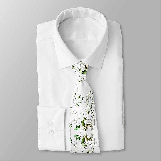 Yellow Green Vines Neck Tie (Tied)