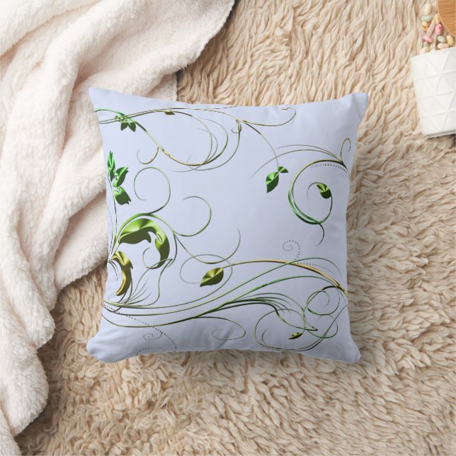 Yellow Green Vines Throw Pillow (Blanket)